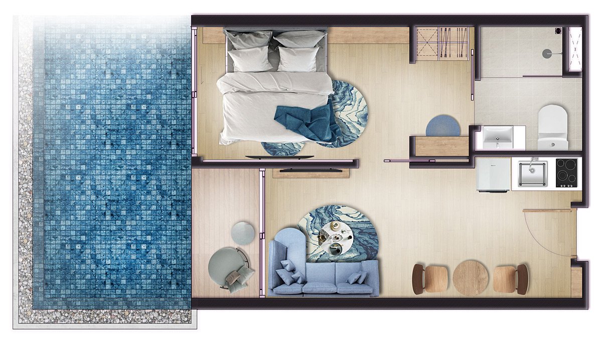 Ocean Pearl Layan - One Bedroom Pool Access Unit Floor Plan