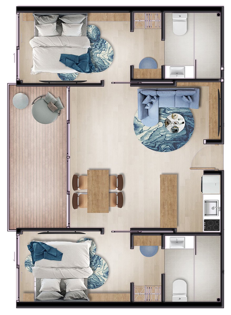 Ocean Pearl Layan - Two Bedrooms Unit Floor Plan