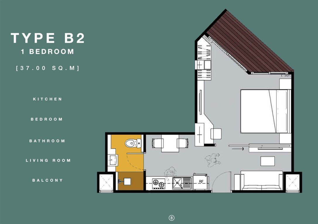 Type B2 One bedroom with sliding door (37 sq.m)
