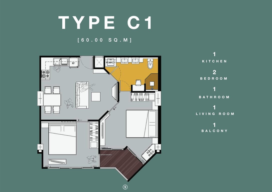 Type C1 Two bedroom (60 sq.m)